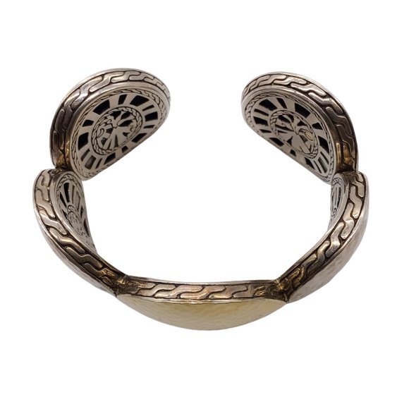 JOHN HARDY 925 STERLING SILVER AND 18K GOLD PALU HAMMERED DISC WIDE CUFF BRACELE - Picture 5 of 10